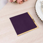 50 - Pack Paper Beverage Napkins Purple with Gold Foil Edge - 2 Ply Disposable Soft 18GSM Cocktail Napkins 5"x5" - Bell Racket Store