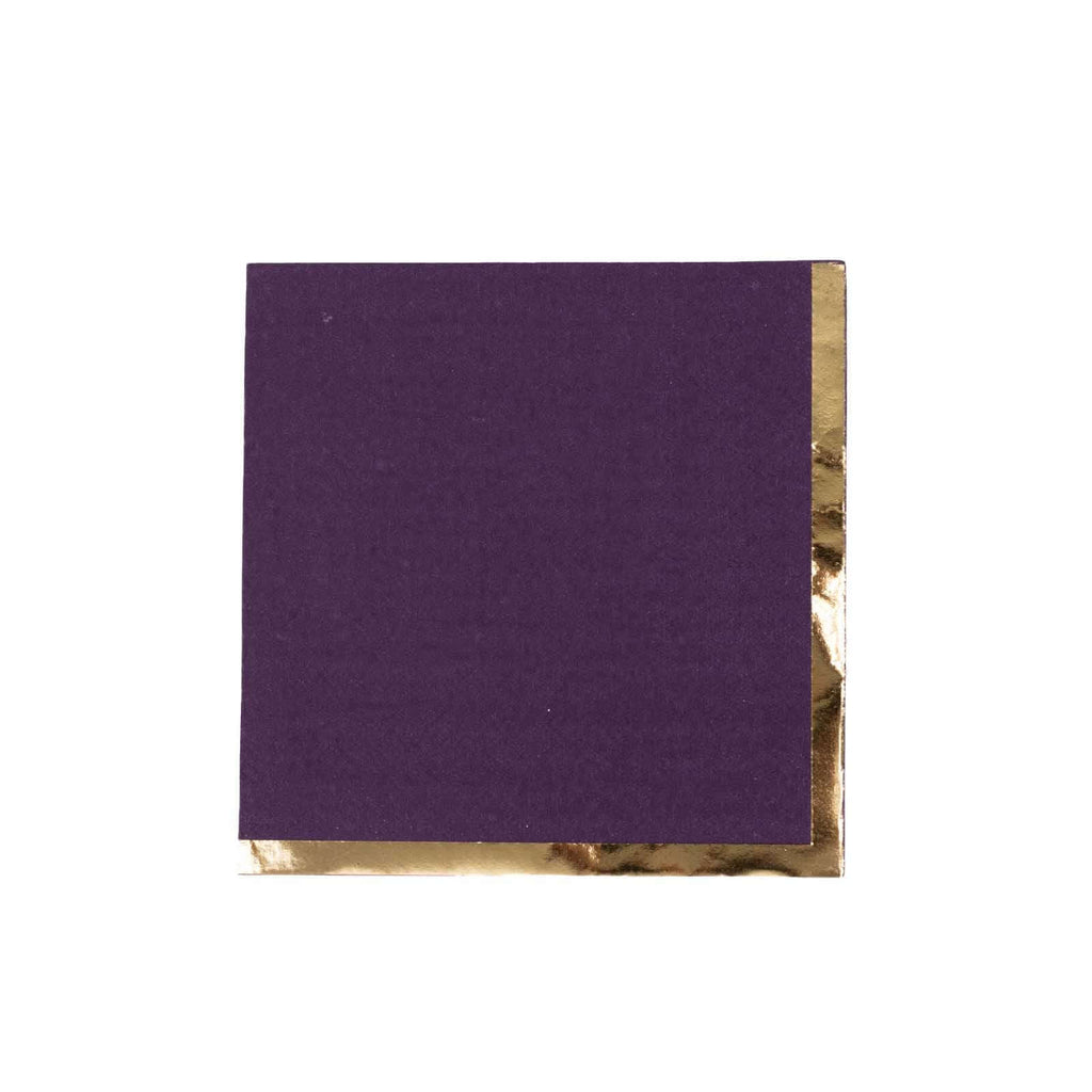 50 - Pack Paper Beverage Napkins Purple with Gold Foil Edge - 2 Ply Disposable Soft 18GSM Cocktail Napkins 5"x5" - Bell Racket Store