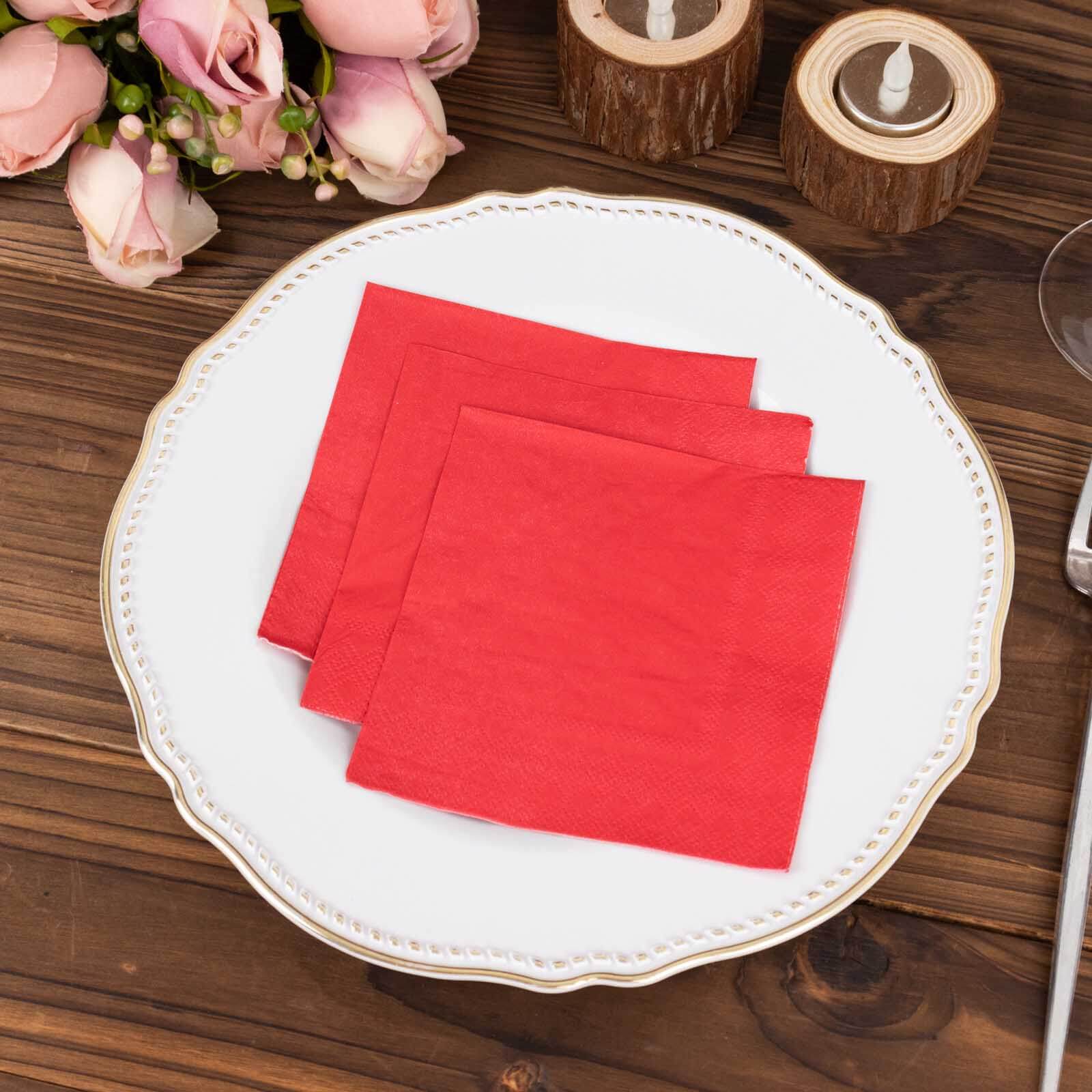 50 - Pack Paper Beverage Napkins Red - 2 Ply Disposable Soft 18GSM Cocktail Napkins 5"x5" - Bell Racket Store