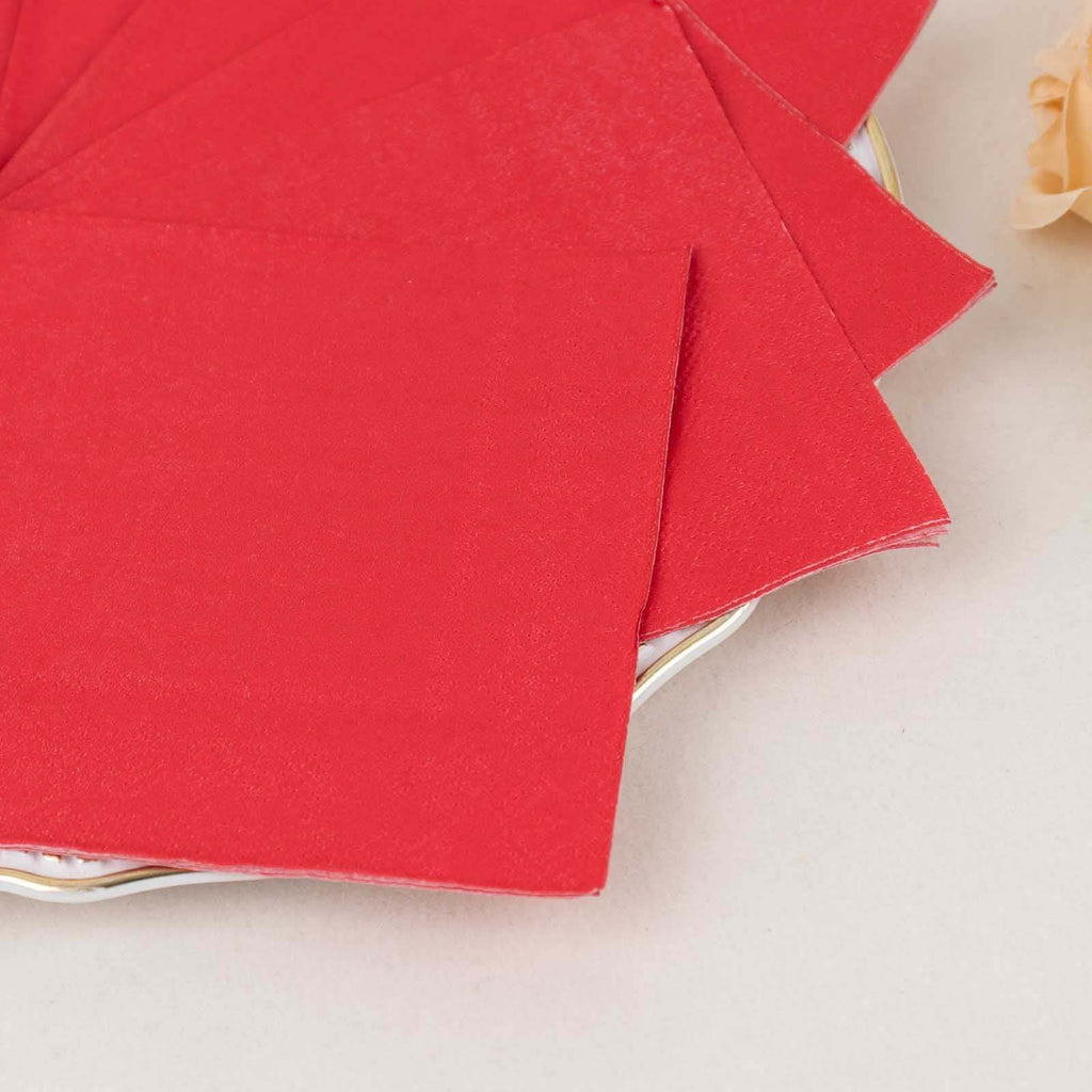 50 - Pack Paper Beverage Napkins Red - 2 Ply Disposable Soft 18GSM Cocktail Napkins 5"x5" - Bell Racket Store