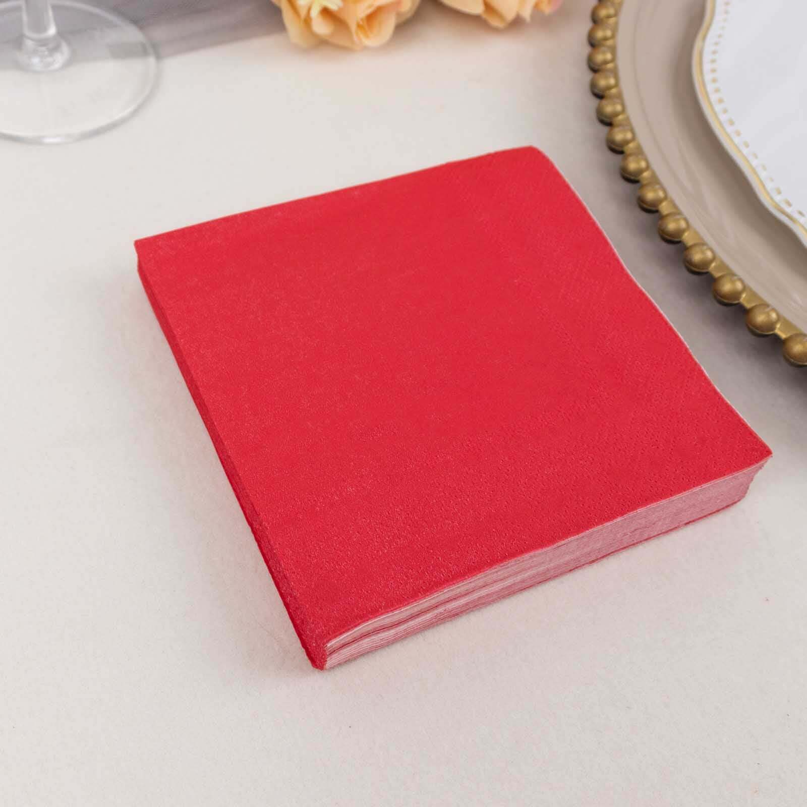 50 - Pack Paper Beverage Napkins Red - 2 Ply Disposable Soft 18GSM Cocktail Napkins 5"x5" - Bell Racket Store