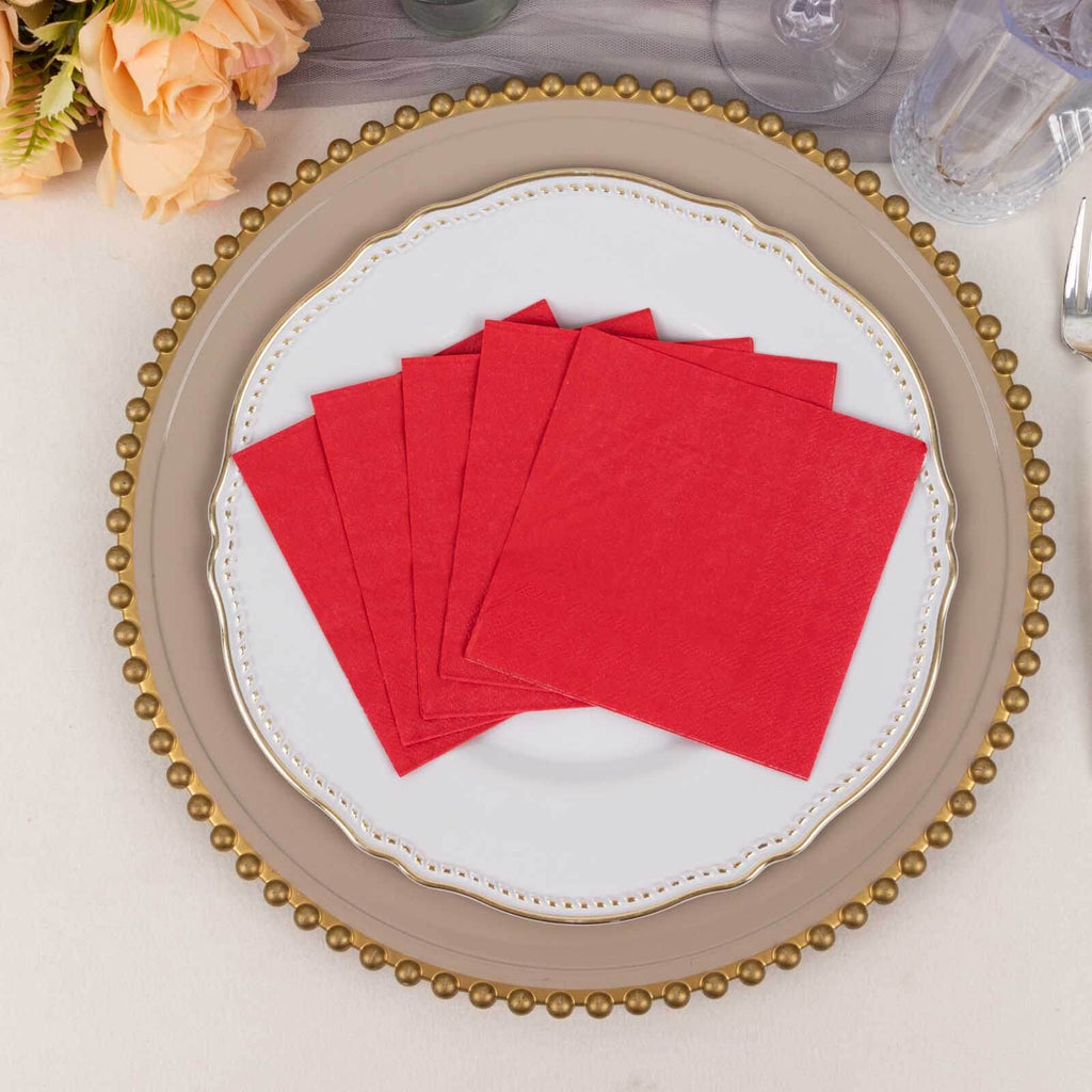50 - Pack Paper Beverage Napkins Red - 2 Ply Disposable Soft 18GSM Cocktail Napkins 5"x5" - Bell Racket Store