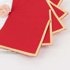 50 - Pack Paper Beverage Napkins Red with Gold Foil Edge - 2 Ply Disposable Soft 18GSM Cocktail Napkins 5"x5" - Bell Racket Store