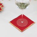 50 - Pack Paper Beverage Napkins Red with Gold Foil Edge - 2 Ply Disposable Soft 18GSM Cocktail Napkins 5"x5" - Bell Racket Store