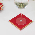 50 - Pack Paper Beverage Napkins Red with Gold Foil Edge - 2 Ply Disposable Soft 18GSM Cocktail Napkins 5"x5" - Bell Racket Store