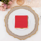 50 - Pack Paper Beverage Napkins Red with Gold Foil Edge - 2 Ply Disposable Soft 18GSM Cocktail Napkins 5"x5" - Bell Racket Store