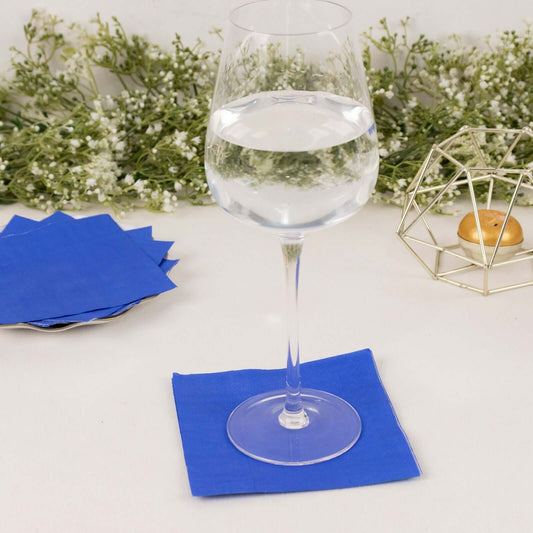 50 - Pack Paper Beverage Napkins Royal Blue - 2 Ply Disposable Soft 18GSM Cocktail Napkins 5"x5" - Bell Racket Store