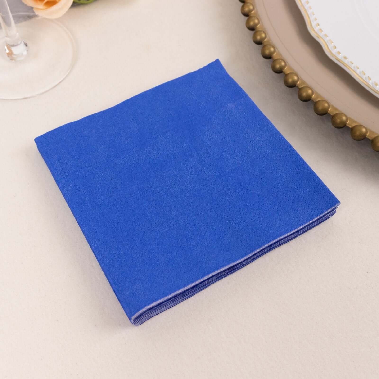 50 - Pack Paper Beverage Napkins Royal Blue - 2 Ply Disposable Soft 18GSM Cocktail Napkins 5"x5" - Bell Racket Store