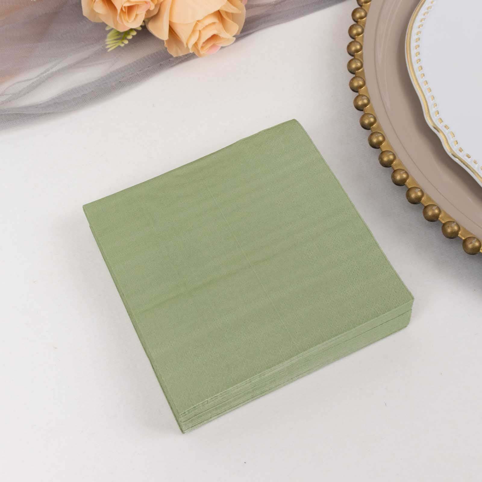 50 - Pack Paper Beverage Napkins Sage Green - 2 Ply Disposable Soft 18GSM Cocktail Napkins 5"x5" - Bell Racket Store