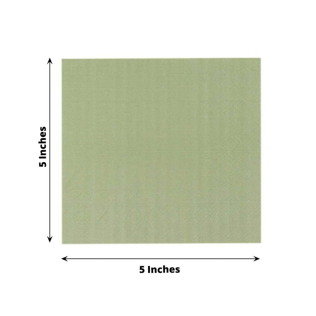 50 - Pack Paper Beverage Napkins Sage Green - 2 Ply Disposable Soft 18GSM Cocktail Napkins 5"x5" - Bell Racket Store