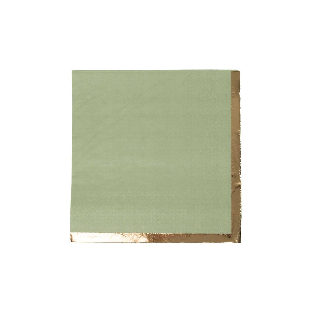 50 - Pack Paper Beverage Napkins Sage Green with Gold Foil Edge - 2 Ply Disposable Soft 18GSM Cocktail Napkins 5"x5" - Bell Racket Store