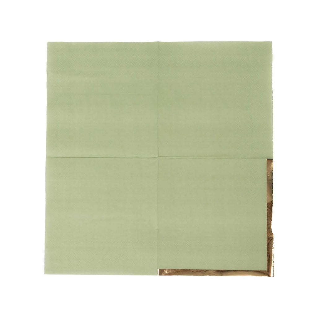50 - Pack Paper Beverage Napkins Sage Green with Gold Foil Edge - 2 Ply Disposable Soft 18GSM Cocktail Napkins 5"x5" - Bell Racket Store