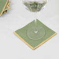 50 - Pack Paper Beverage Napkins Sage Green with Gold Foil Edge - 2 Ply Disposable Soft 18GSM Cocktail Napkins 5"x5" - Bell Racket Store