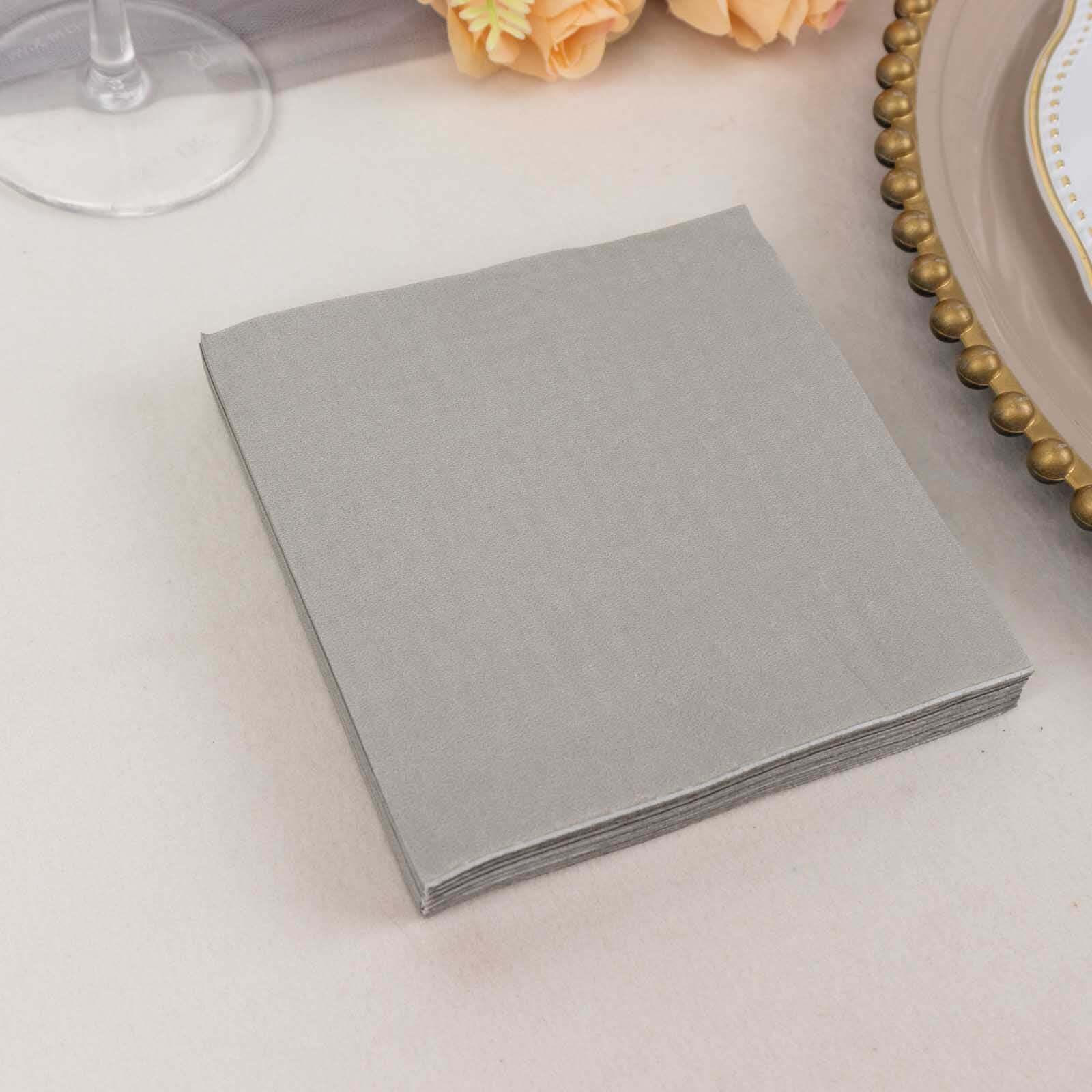 50 - Pack Paper Beverage Napkins Silver - 2 Ply Disposable Soft 18GSM Cocktail Napkins 5"x5" - Bell Racket Store