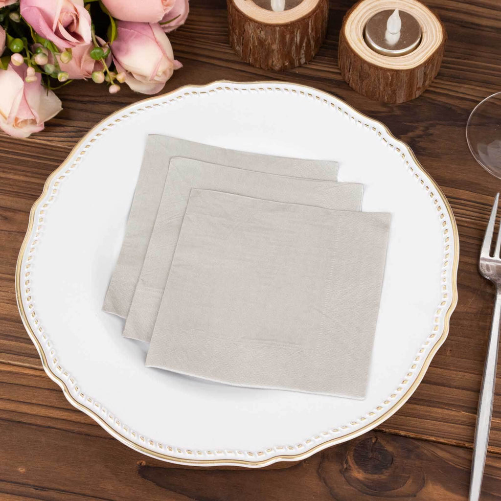 50 - Pack Paper Beverage Napkins Silver - 2 Ply Disposable Soft 18GSM Cocktail Napkins 5"x5" - Bell Racket Store