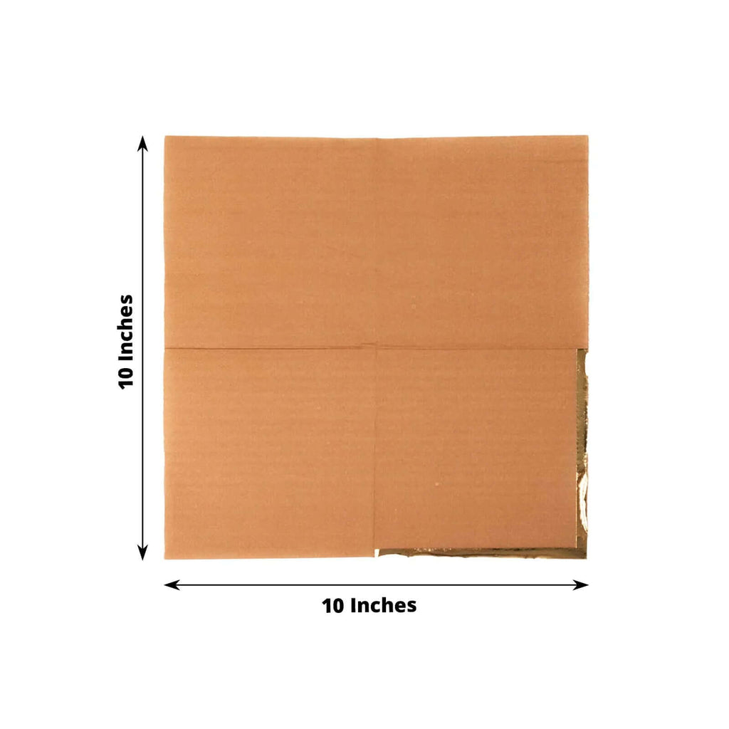 50 - Pack Paper Beverage Napkins Terracotta (Rust) with Gold Foil Edge - 2 Ply Disposable Soft 18GSM Cocktail Napkins 5"x5" - Bell Racket Store