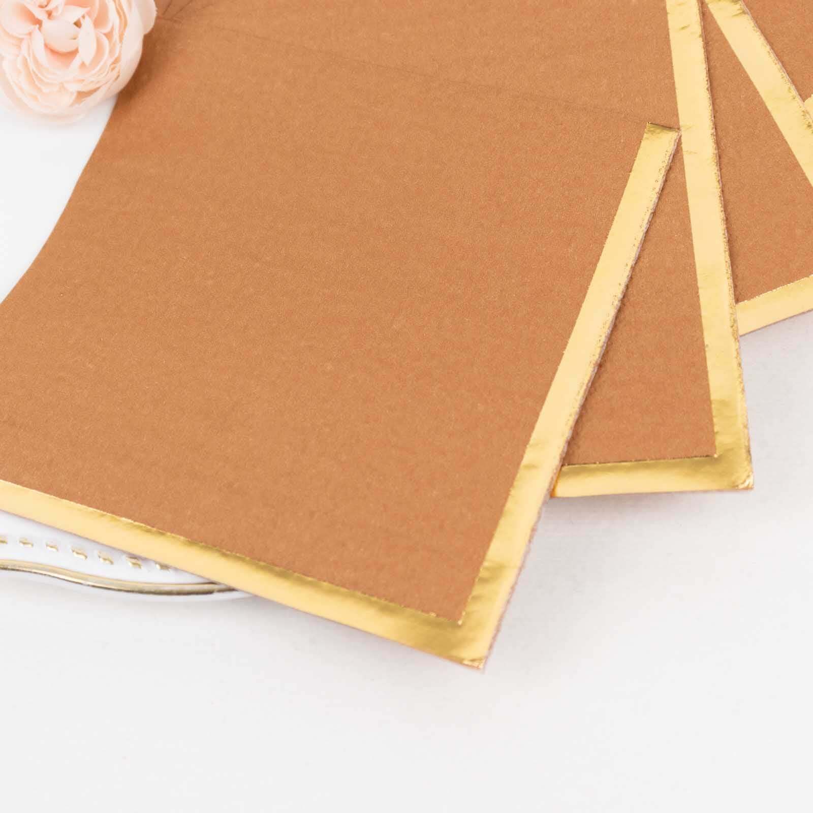 50 - Pack Paper Beverage Napkins Terracotta (Rust) with Gold Foil Edge - 2 Ply Disposable Soft 18GSM Cocktail Napkins 5"x5" - Bell Racket Store