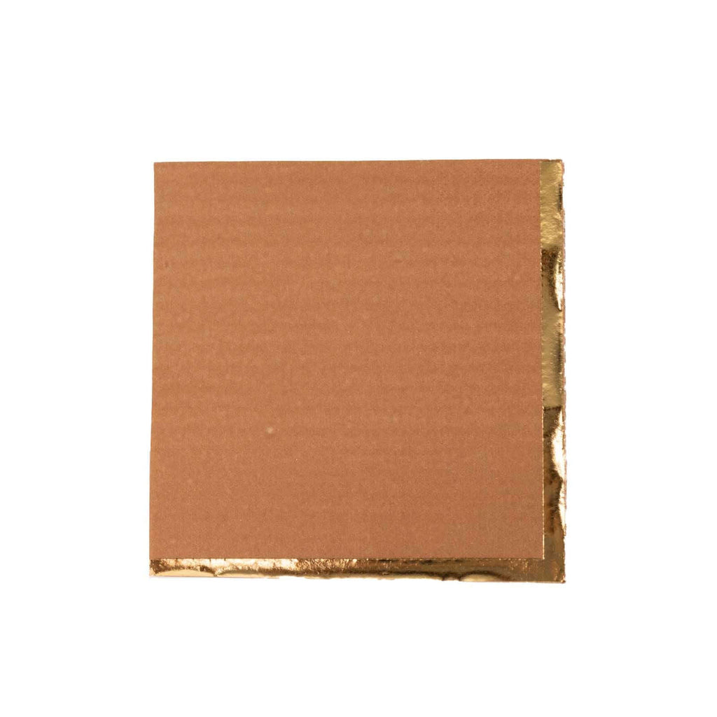 50 - Pack Paper Beverage Napkins Terracotta (Rust) with Gold Foil Edge - 2 Ply Disposable Soft 18GSM Cocktail Napkins 5"x5" - Bell Racket Store
