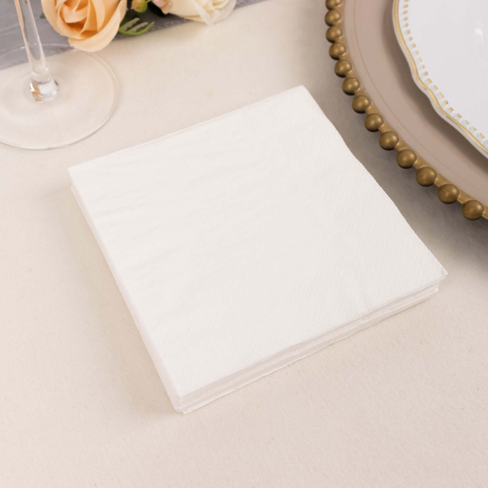50 - Pack Paper Beverage Napkins White - 2 Ply Disposable Soft 18GSM Cocktail Napkins 5"x5" - Bell Racket Store