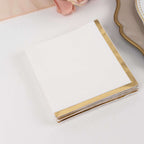 50 - Pack Paper Beverage Napkins White with Gold Foil Edge - 2 Ply Disposable Soft 18GSM Cocktail Napkins for Events 5"x5" - Bell Racket Store