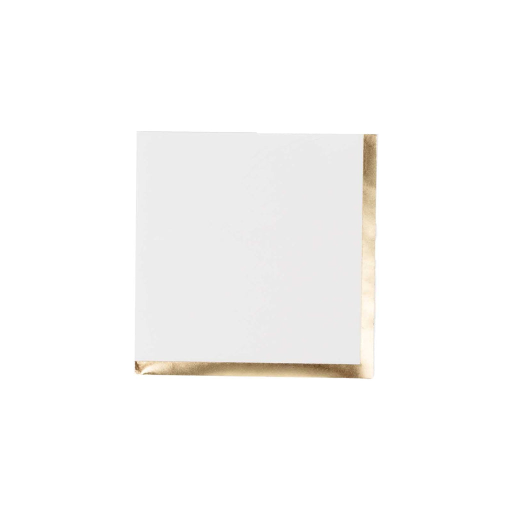 50 - Pack Paper Beverage Napkins White with Gold Foil Edge - 2 Ply Disposable Soft 18GSM Cocktail Napkins for Events 5"x5" - Bell Racket Store