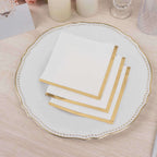 50 - Pack Paper Beverage Napkins White with Gold Foil Edge - 2 Ply Disposable Soft 18GSM Cocktail Napkins for Events 5"x5" - Bell Racket Store