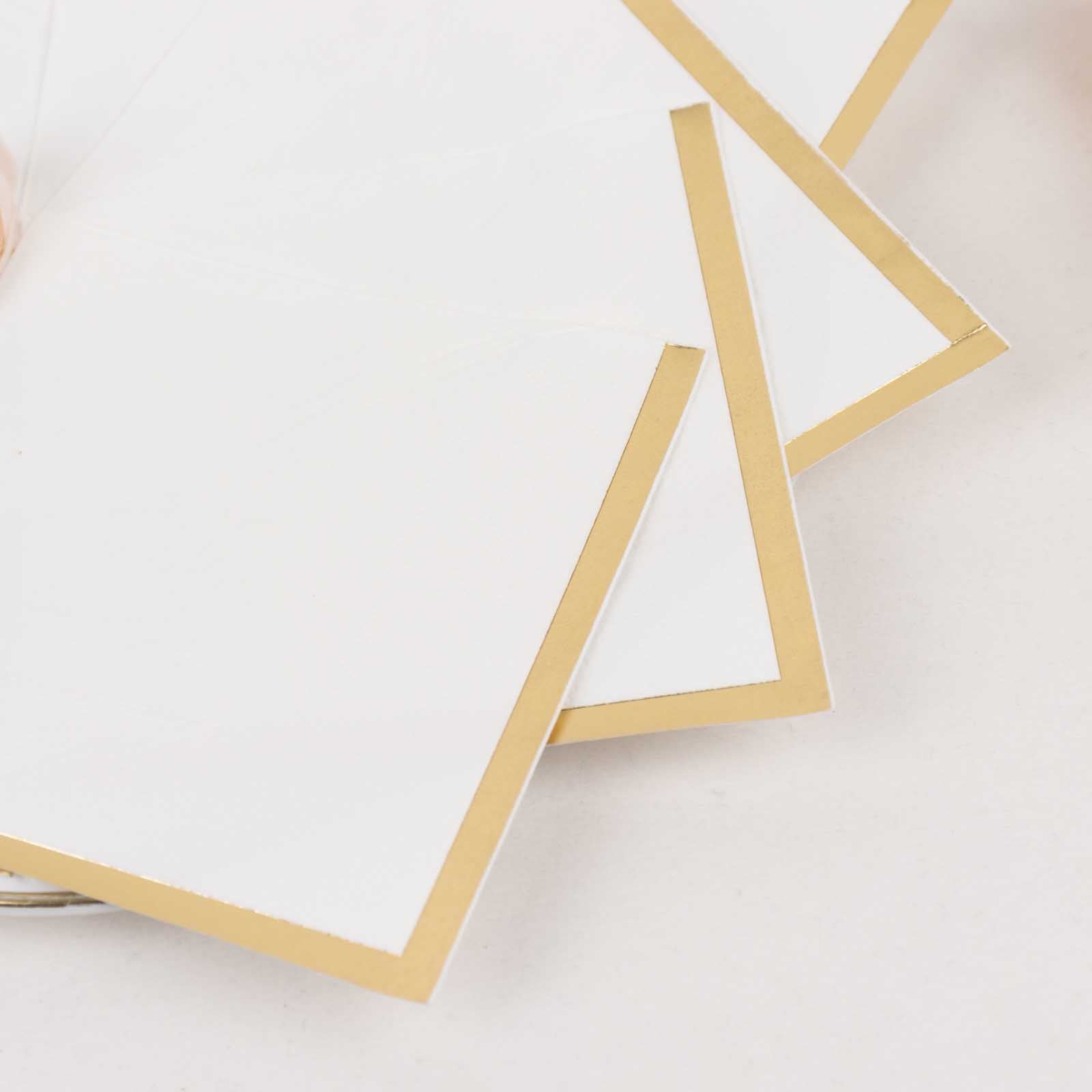 50 - Pack Paper Beverage Napkins White with Gold Foil Edge - 2 Ply Disposable Soft 18GSM Cocktail Napkins for Events 5"x5" - Bell Racket Store