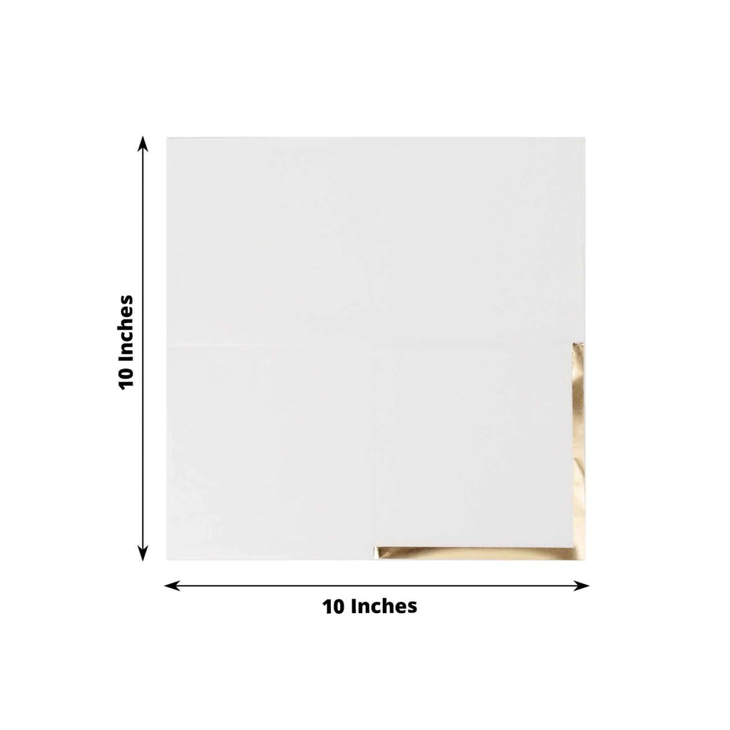 50 - Pack Paper Beverage Napkins White with Gold Foil Edge - 2 Ply Disposable Soft 18GSM Cocktail Napkins for Events 5"x5" - Bell Racket Store