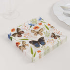 50 - Pack Paper Beverage Napkins with Field Herbs and Butterfly Print Ivory - 2 Ply Disposable 18GSM Garden Party Napkins 6.5"x6.5" - Bell Racket Store