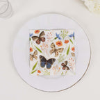 50 - Pack Paper Beverage Napkins with Field Herbs and Butterfly Print Ivory - 2 Ply Disposable 18GSM Garden Party Napkins 6.5"x6.5" - Bell Racket Store