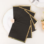 50 - Pack Paper Beverage Napkins with Gold Foil Edge Black - Disposable 2 Ply Cocktail Napkins for Events 6.5"x6.5" - Bell Racket Store