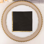 50 - Pack Paper Beverage Napkins with Gold Foil Edge Black - Disposable 2 Ply Cocktail Napkins for Events 6.5"x6.5" - Bell Racket Store