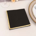 50 - Pack Paper Beverage Napkins with Gold Foil Edge Black - Disposable 2 Ply Cocktail Napkins for Events 6.5"x6.5" - Bell Racket Store