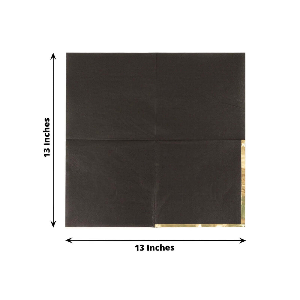 50 - Pack Paper Beverage Napkins with Gold Foil Edge Black - Disposable 2 Ply Cocktail Napkins for Events 6.5"x6.5" - Bell Racket Store