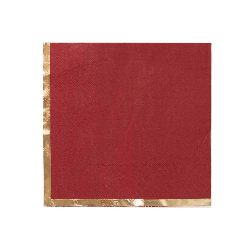 50 - Pack Paper Beverage Napkins with Gold Foil Edge Burgundy - Disposable 2 Ply Cocktail Napkins for Events 6.5"x6.5" - Bell Racket Store