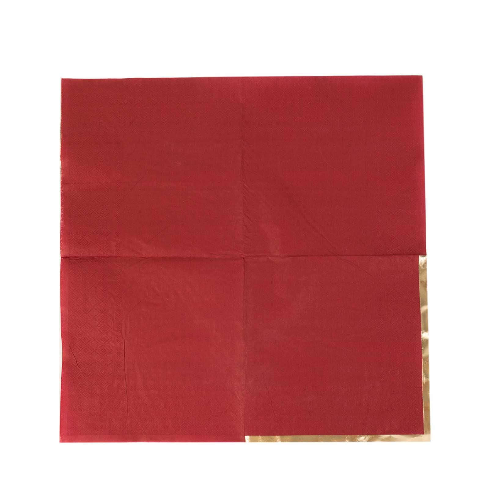 50 - Pack Paper Beverage Napkins with Gold Foil Edge Burgundy - Disposable 2 Ply Cocktail Napkins for Events 6.5"x6.5" - Bell Racket Store