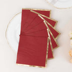 50 - Pack Paper Beverage Napkins with Gold Foil Edge Burgundy - Disposable 2 Ply Cocktail Napkins for Events 6.5"x6.5" - Bell Racket Store