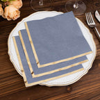 50 - Pack Paper Beverage Napkins with Gold Foil Edge Dusty Blue - Disposable 2 Ply Cocktail Napkins for Events 6.5"x6.5" - Bell Racket Store