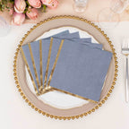 50 - Pack Paper Beverage Napkins with Gold Foil Edge Dusty Blue - Disposable 2 Ply Cocktail Napkins for Events 6.5"x6.5" - Bell Racket Store