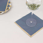 50 - Pack Paper Beverage Napkins with Gold Foil Edge Dusty Blue - Disposable 2 Ply Cocktail Napkins for Events 6.5"x6.5" - Bell Racket Store