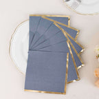 50 - Pack Paper Beverage Napkins with Gold Foil Edge Dusty Blue - Disposable 2 Ply Cocktail Napkins for Events 6.5"x6.5" - Bell Racket Store