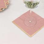 50 - Pack Paper Beverage Napkins with Gold Foil Edge Dusty Rose - Disposable 2 Ply Cocktail Napkins for Events 6.5"x6.5" - Bell Racket Store