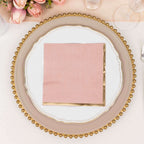 50 - Pack Paper Beverage Napkins with Gold Foil Edge Dusty Rose - Disposable 2 Ply Cocktail Napkins for Events 6.5"x6.5" - Bell Racket Store
