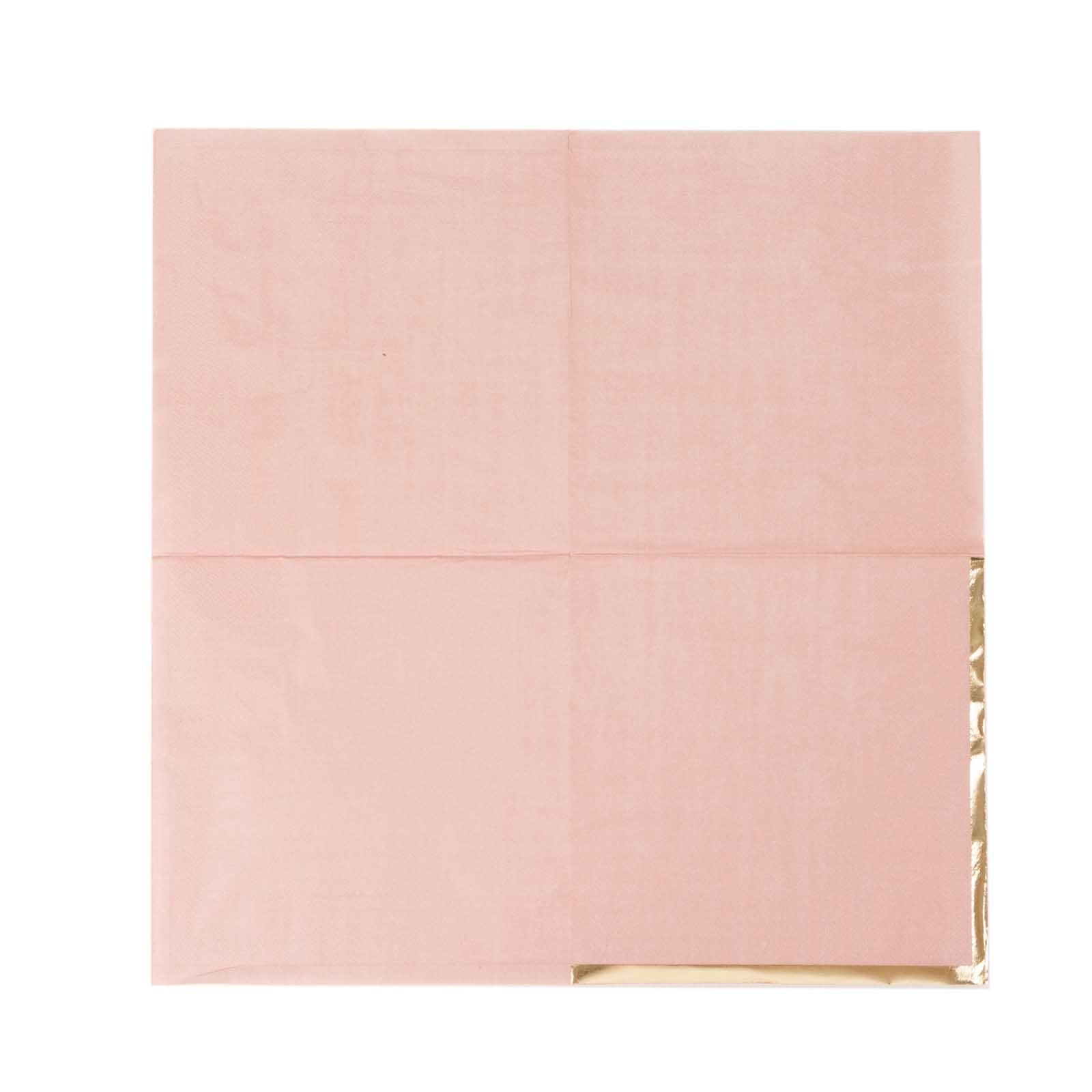 50 - Pack Paper Beverage Napkins with Gold Foil Edge Dusty Rose - Disposable 2 Ply Cocktail Napkins for Events 6.5"x6.5" - Bell Racket Store