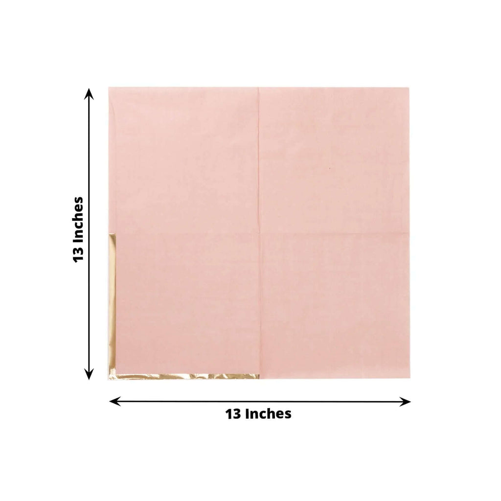 50 - Pack Paper Beverage Napkins with Gold Foil Edge Dusty Rose - Disposable 2 Ply Cocktail Napkins for Events 6.5"x6.5" - Bell Racket Store