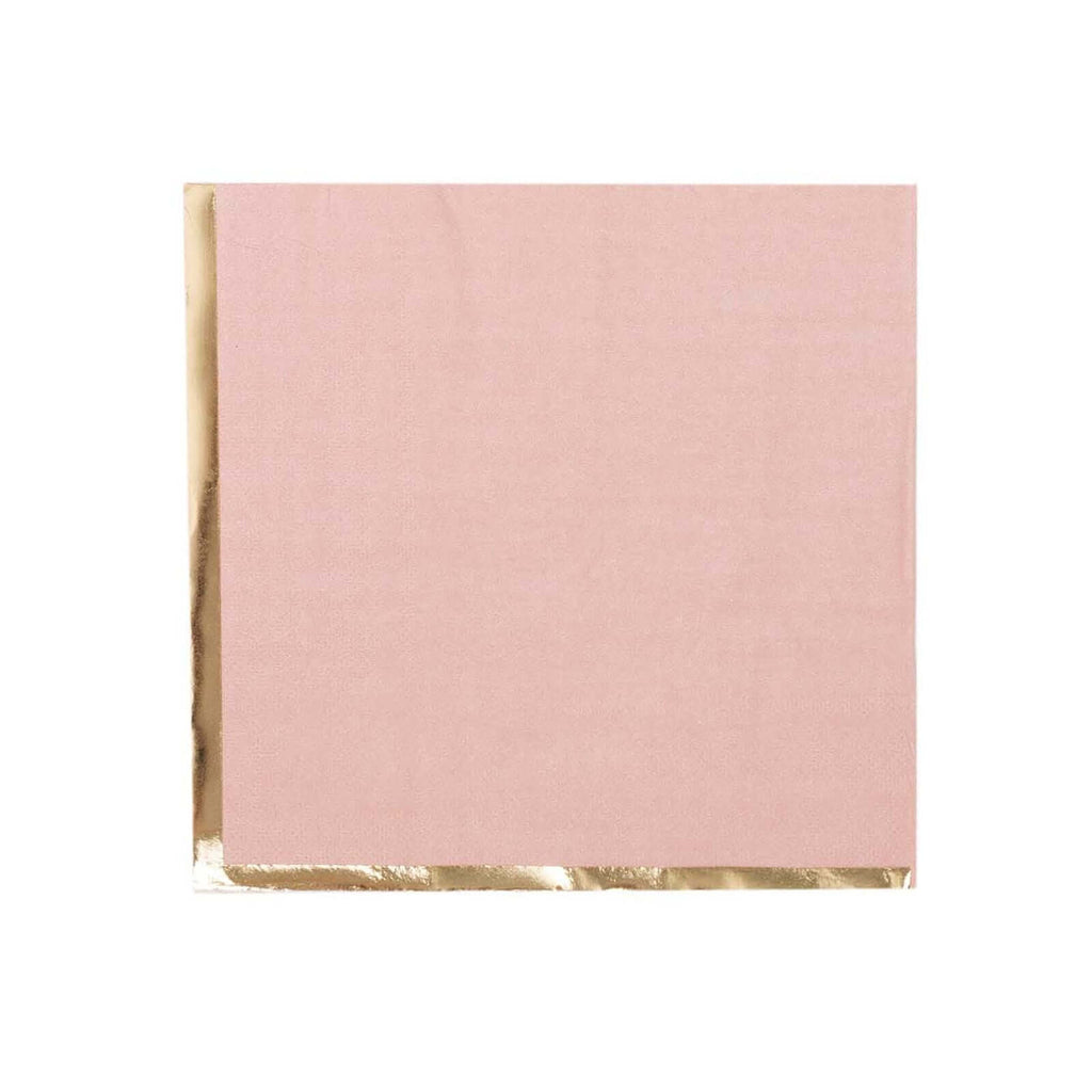 50 - Pack Paper Beverage Napkins with Gold Foil Edge Dusty Rose - Disposable 2 Ply Cocktail Napkins for Events 6.5"x6.5" - Bell Racket Store