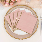 50 - Pack Paper Beverage Napkins with Gold Foil Edge Dusty Rose - Disposable 2 Ply Cocktail Napkins for Events 6.5"x6.5" - Bell Racket Store