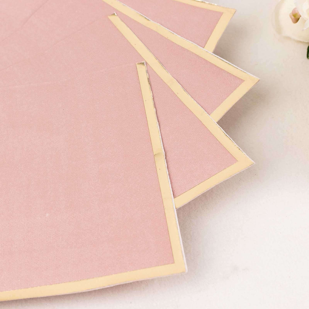 50 - Pack Paper Beverage Napkins with Gold Foil Edge Dusty Rose - Disposable 2 Ply Cocktail Napkins for Events 6.5"x6.5" - Bell Racket Store