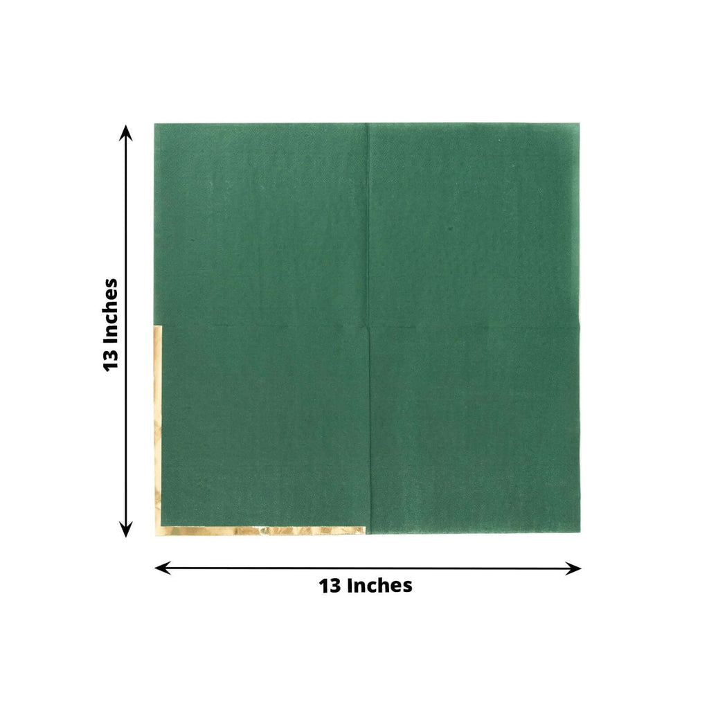 50 - Pack Paper Beverage Napkins with Gold Foil Edge Hunter Emerald Green - Disposable 2 Ply Cocktail Napkins for Events 6.5"x6.5" - Bell Racket Store