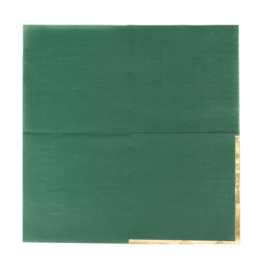 50 - Pack Paper Beverage Napkins with Gold Foil Edge Hunter Emerald Green - Disposable 2 Ply Cocktail Napkins for Events 6.5"x6.5" - Bell Racket Store